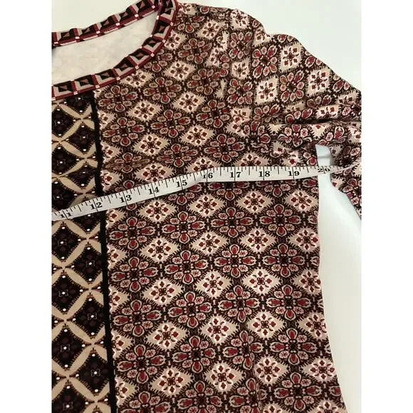 Women M Max Edition Floral Geometrical Symmetrical knit/cotton top blouse marron - Picture 5 of 8